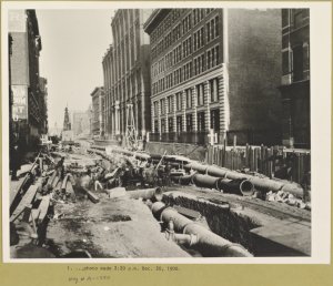 Collection of Photographs of New York streets, showing work on subway in the vicinity of Elm St. Dec 20-21, 1900