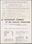 Daily menu, Le Restaurant Lyonnais et ses Vieilles Traditions