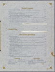 Dinner menu, Star of the Sea Room