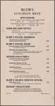 Lunch menu, Blum's