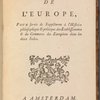 Tableau de l'Europe, pour servir de supplément à l'Histoire philosophique & politique, [Title page]