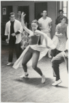 Chita Rivera, dancers in rehearsal for stage production West Side Story