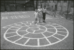 Location scouting contact sheets. Three children on an asphalt playground