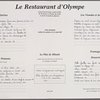 Dinner menu, Le Restaurant d'Olympe