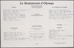 Dinner menu, Le Restaurant d'Olympe