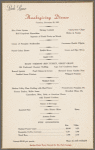 Thursday Thanksgiving dinner menu, Park Lane Park Lounge