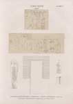 Dynastie IV.  a.b.c. Halbinsel des Sinai, Wadi Maghara; d. Alabastervase, e. Hölzerner Sarkophagdeckel, in Britt. Museum; f. Thür aus der Stufen-Pyramide von Saqara [Saqqârah], jetzt im K. Museum zu Berlin.