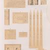 Altes Reich. Dynastie XII.  a - c  Felseninschriften von Assuan [Aswân] und d. von Hammamât; e. f. Fragmente zweier Statuen und  g. einer Säule  aus Krokodilopolis; h. Obelisk von Heliopolis; I. Opfertisch [jetzt im K. Museum zu Berlin]