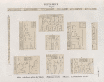 Neues Reich. Dynastie XIX.  Sebûa [el-Sebu'a]: a. Oestlicher Architrav des Vorhofes; b. Pfeilerstatue daselbst ; c - h.  Raum D ; i. k.  Nebenkammer der Cella.