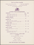 Sunday Easter dinner menu, Park Lane