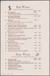 Wine list menu, Carl Hoppl's Valley Stream Park Inn