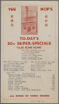 Daily menu, Yee Hop's