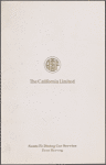 Dinner menu, The California Limited, Fred Harvey Dining Car
