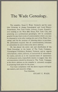 Wade genealogy : miscellaneous notes and letters