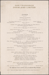 Dinner menu, San Francisco Overland Limited, Diner Car 385