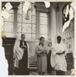 Eslanda Goode Robeson (center), with Vicar Austen Williams (left), attending an unidentified service at St. Martin-in-the-Fields church, Westminster, London, ca. late 1950s