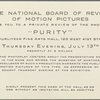 Invitation to private review of the photoplay "PURITY"