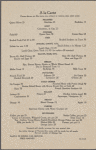 Dinner menu, Chicagoan, Kansas Cityan, Fred Harvey Dining Car