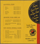 Lunch menu, Northern Pacific Railway