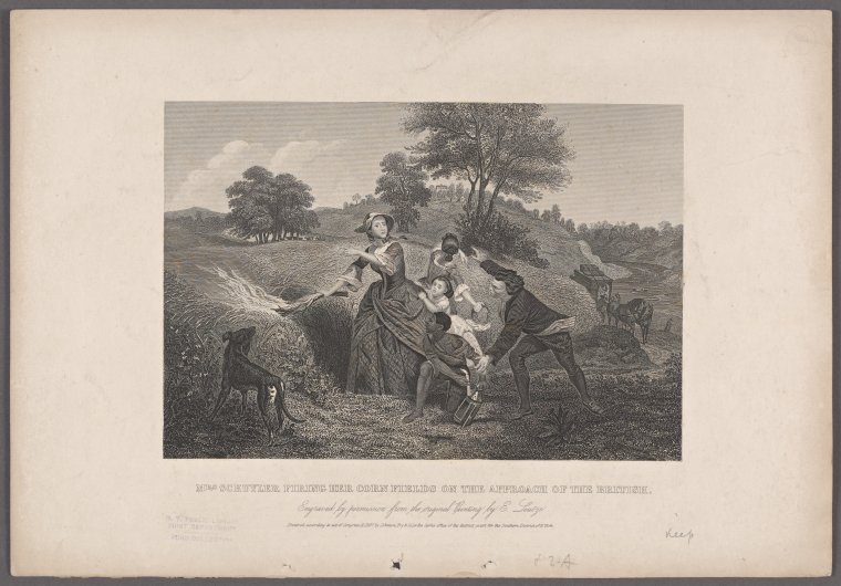 Mrs. Schuyler firing her corn fields on the approach of the British.