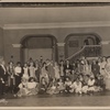 A "fancy dress party" in honor of Jane Cowl by the cast of the stage production Easy Virtue: Noel Coward standing with Miss Cowl in the center of the group. From left to Right, standing: Mr. Algara, Elizabeth Ann Tucker, Roland Young, Marda Vanne, Mr. Keighley, Marjorie Kummer, Mrs. Footman, John Perry, Robert Harris, Joan Clement Scott, Noel Coward, Jane Cowl, Willard Joray, Mr. Footman, Vernon Kelso, Nancie Marsland, Jeannette White, Claggett Wilson, Robert McGroarty, Lord Kew, C. Bailey Hick, Dennis Clough, Allan Hollis, Mabel Terry Lewis, Halliwell Hobbes. Seated: Constance Best, Mrs. Walter H. Knapp, Joyce Carey, Marion Evensen, Phyllis Connard, Mary Heberden, Louis Hector, John Langan, Alma Reeves Smith, Katherine Wray and Albert Bliss.