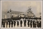 [The armored cruiser "Admiral Graf Spee" leaves for its Atlantic voyage from the harbor of Ceuta in Spanish Morocco: The Falangists salute the armored cruiser "Admiral Graf Spee" and her crew.]
