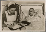 Because the wounded one's hand cannot do so, the nurse from the German Red Cross writes a letter to his parents and wife.  In a thousand small ways the homeland shows its thanks to its soldiers.