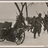 [The Polish battlefields are covered with deep snow in the bitter cold.  But this doesn't stop the occupation troops in the General Government from going on exercises.  Here an infantry gun is brought into position.]