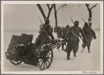 [The Polish battlefields are covered with deep snow in the bitter cold.  But this doesn't stop the occupation troops in the General Government from going on exercises.  Here an infantry gun is brought into position.]