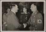 On April 20th the Fuhrer celebrated his war-birthday, which the people took part in with merry hearts in spite of the situation.  The Führer paid his respects to the Commander-in-Chief of the armed forces and the Reichsleiters, among whom was Chief of Staff Lutze, who brought the good wishes of the S.A.