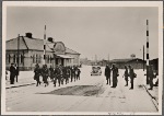 [The Norwegians watched with amazement how German troops occupied and secured the country's strategic places within a few hours. German soldiers marching through Trondheim.]