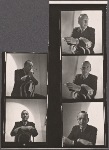 Noël Coward, portrait photographs in chair with cigarette, contact sheet