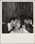 George Baker, Tammy Grimes, and Roddy McDowall in a scene from the original 1959 Broadway production of Noël Coward's "Look After Lulu"