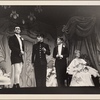 George Baker, David Hurst, Roddy McDowall, and Tammy Grimes in a scene from the original 1959 Broadway production of Noël Coward's "Look After Lulu"