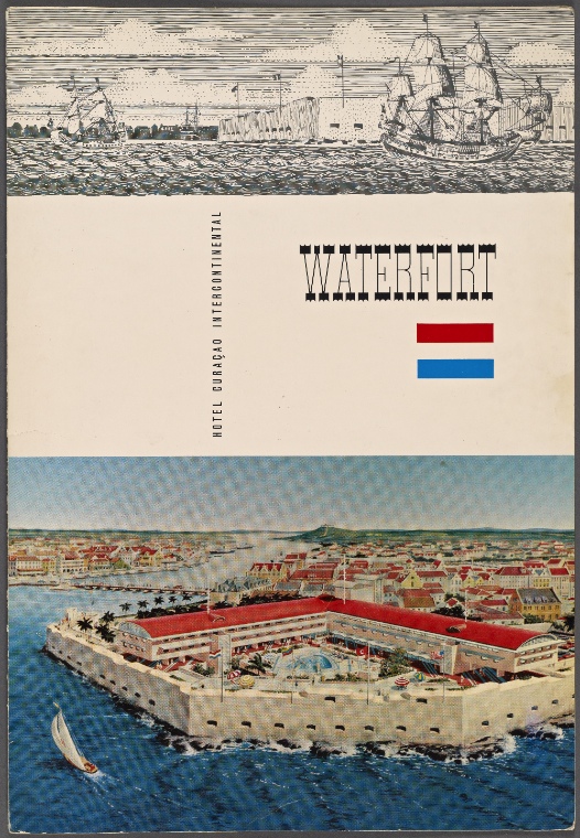 Image of menu from Waterfort: Hotel Curaçao Intercontinental, featuring a white building surrounded by water