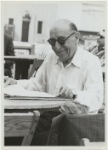 Photograph of Igor Stravinsky wearing sunglasses