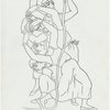 Line drawing of women entangled and plaiting a braid