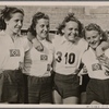 Four women athletes of the Hamburg Athletics Club who won the 4 x 100 meter relay in the war competition of German Sports, Olympic Stadium, Berlin.