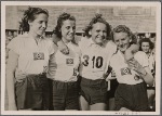 Four women athletes of the Hamburg Athletics Club who won the 4 x 100 meter relay in the war competition of German Sports, Olympic Stadium, Berlin.