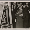 Reichsminister Dr. Goebbels opened the Leipzig Spring Fair.  Our picture shows him in the Machinery Hall in front of the largest hydraulic draw-press in the world.
