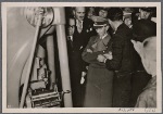 Reichsminister Dr. Goebbels opened the Leipzig Spring Fair.  Our picture shows him in the Machinery Hall in front of the largest hydraulic draw-press in the world.