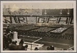 On May 1st, the National Holiday of the German People, the Fuhrer spoke to his youth in the Berlin Olympic Stadium.  The dark jackets of the BdM between the white blouses spell out the words "We belong to you".