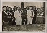 In Bucharest the opening of the international exposition "Joy and Work" took place in the presence of King Carol of Rumania.  Our picture shows Reichs Organization Leader Dr. Ley explaining a diorama of a Model Community in the German exhibit area to the King.