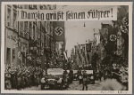 [The Fuhrer delivered a major speech in the Artus Court in liberated Danzig, in which he clearly explained to the English warmongers the absurdity of their continued hostile designs.  The Fuhrer arrives in Danzig to the unending cheers of the population.]