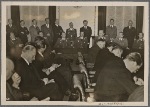 The gang of English warmongers tried once again to conceal a defeat.  In the Reich Ministry of Proganda Lieutenant Colonel Schumacher (next to Reich Press Chief Dr. Dietrich) and a few of his pilots gave a report to the domestic and foreign press regarding the squadron's victorious engagement, in which 36 British bombers fell victim