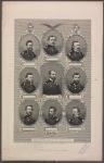 The generals of the Potomac. [Center, and then clockwise, from upper left:] Genl. Meade. Genl. Stoneman. Genl. Averill. Genl. Custer. Genl. Sheridan. Genl. Wilson. Genl. Greigson. Genl. Pleasanton. Genl. Kilpatrick. Genl. Stoneman