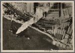 Bomb after bomb hits home; in retaliation the German Air Force attacked deeper and deeper into the economic structure of the capital of the British Empire.  This shot from a German plane shows a cargo ship on fire in the lower Thames.