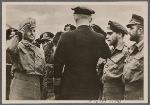 Standing at attention, Lieutenant Commander Lemp reports his U-boat's return from a successful patrol.  47,000 Gross Registered Tons (of shipping) have been taken out of the British supply.  The Commander received the Knight's Cross and the crew the Iron Cross.