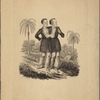 Pair of conjoined twins, standing, each with an arm around the other