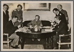 In Berlin the foreign ministers of Estonia and Latvia sign non-aggression pacts with Germany.  From left to right: The Latvian Foreign Minister Munters, Reich Foreign Minister von Ribbentrop and the Estonian Foreign Minister Selters.